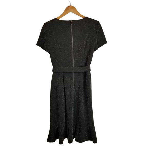 Calvin Klein Women's Stretch Knit Short Sleeve Black Glitter Faux Wrap Dress 4 - Picture 2 of 10
